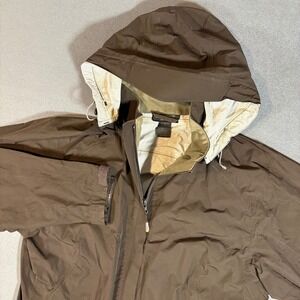 REI E1 Elements Women Medium Brown Windbreaker Removable Hood Full Zip Rainproof